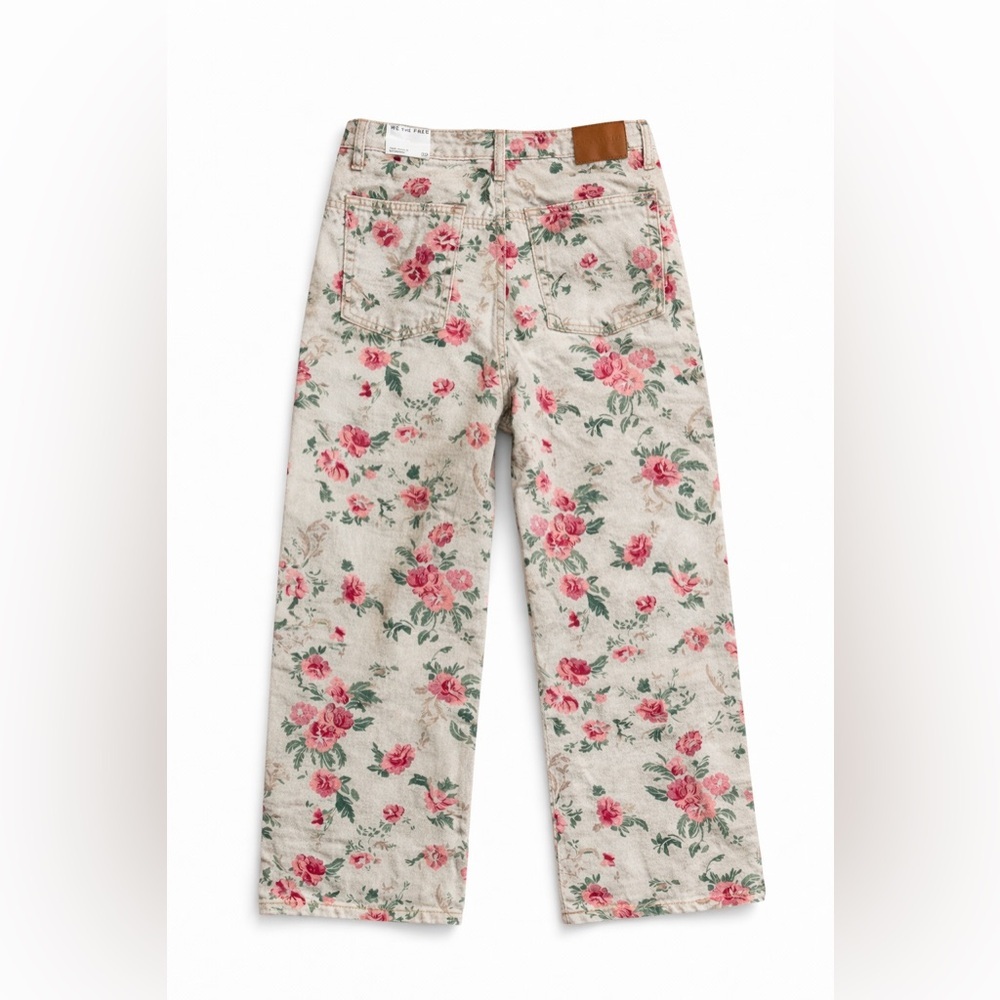 Free People Cream Floral Print High-Rise Jeans